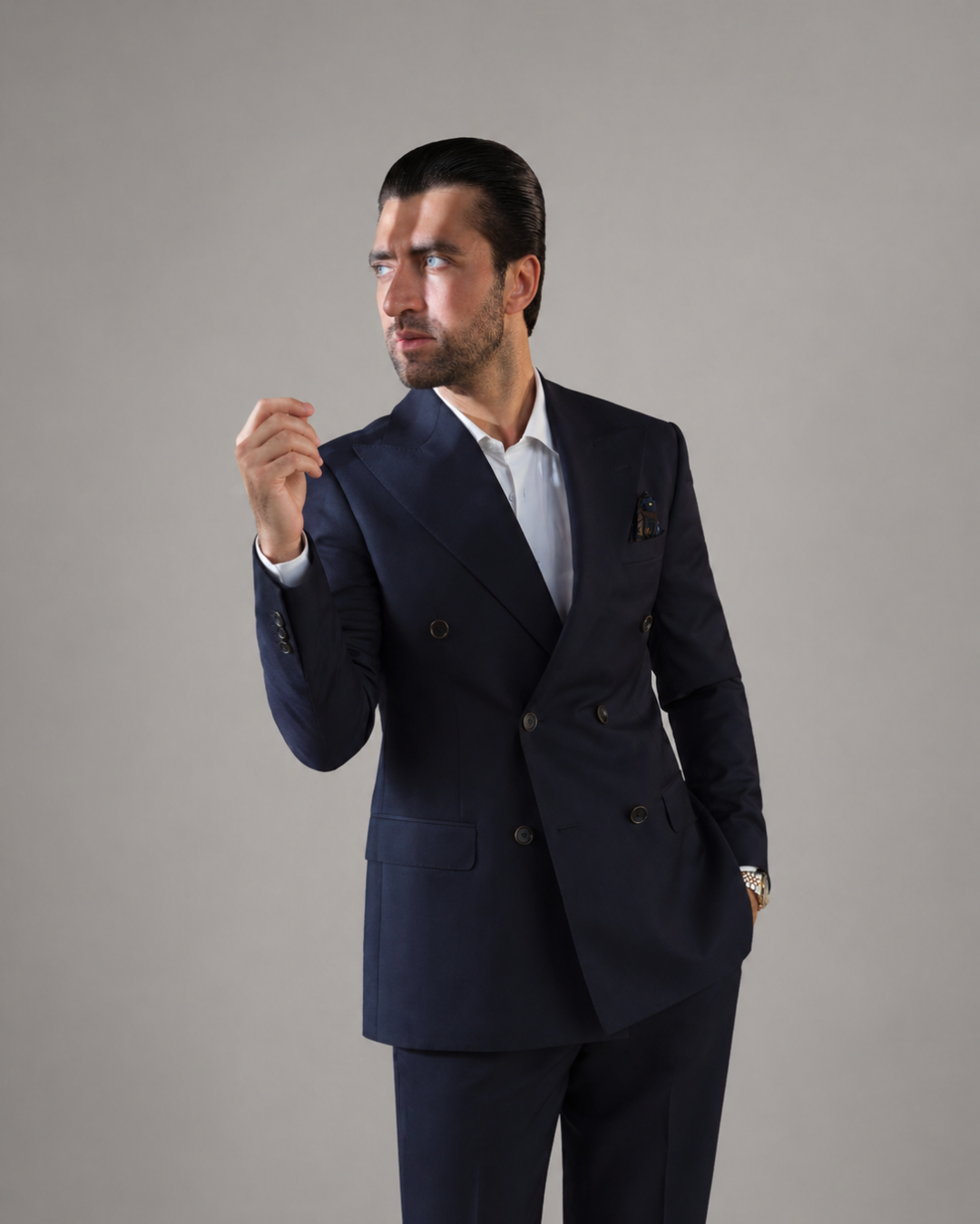 Massimo Peak Lapel French Navy Suit
