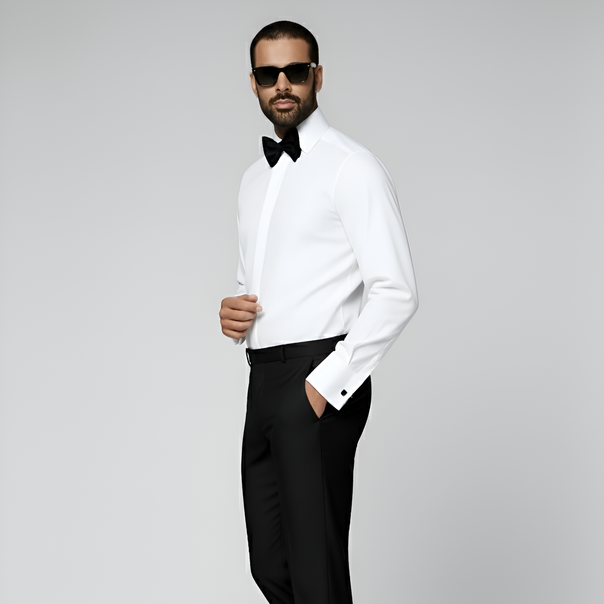 White Twill Tailored Fit Tuxedo Shirt
